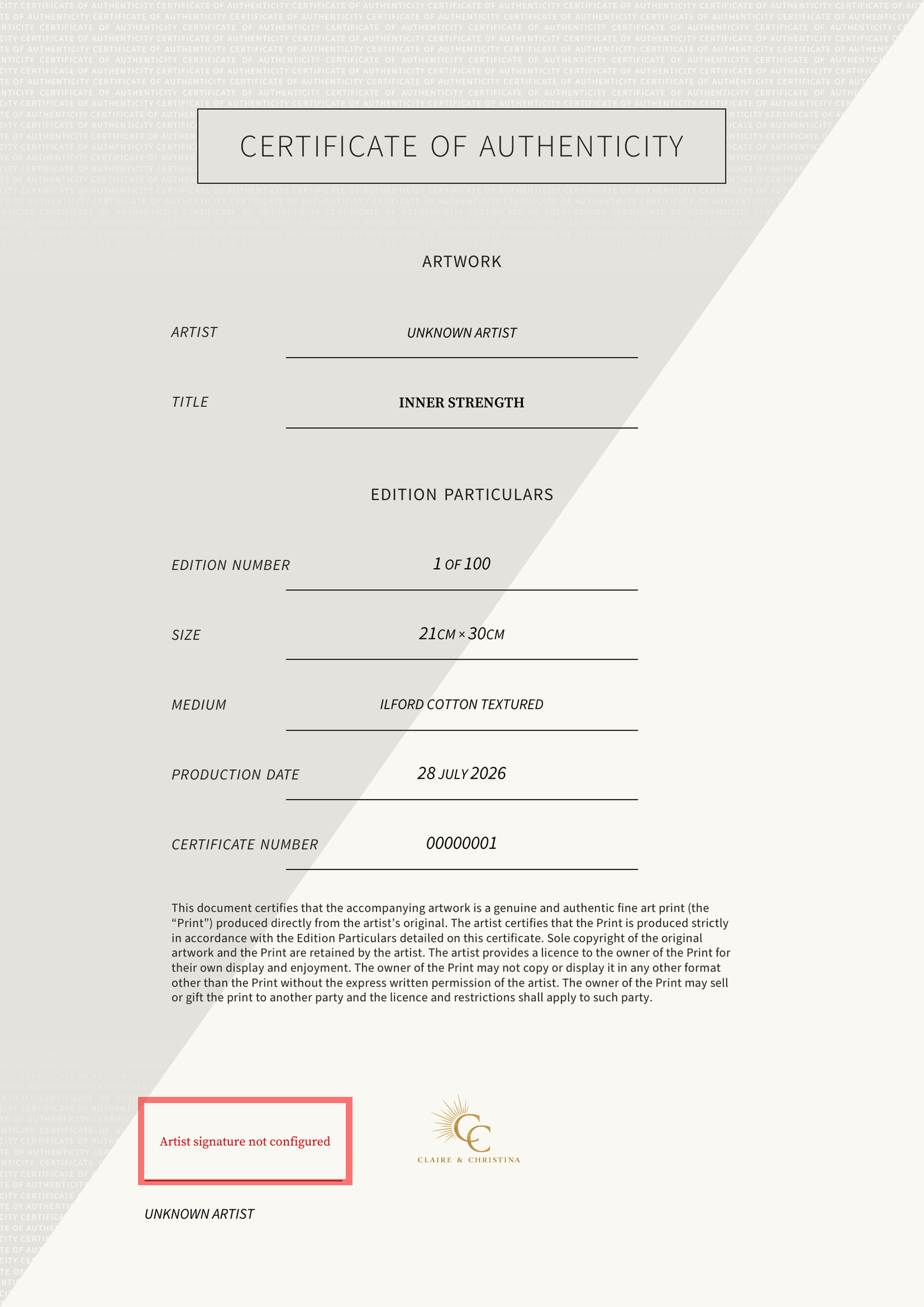 Inner Strength — Certificate of Authenticity