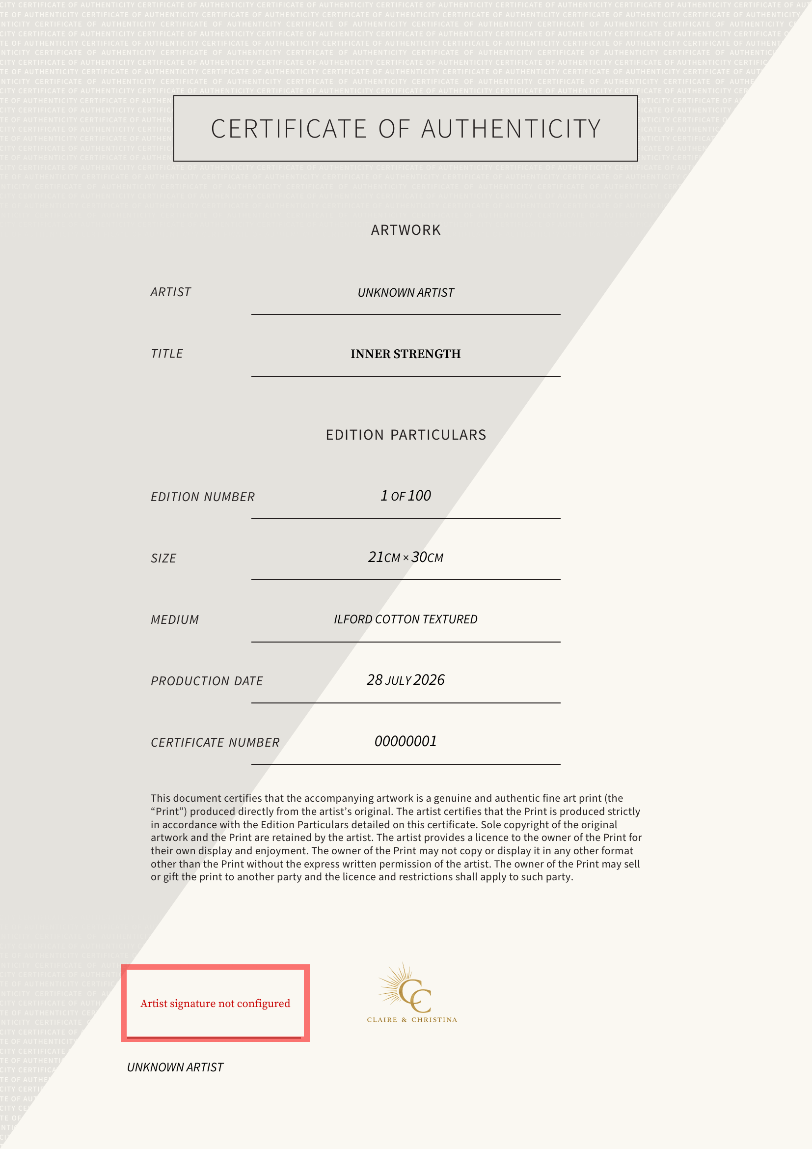 Inner Strength — Certificate of Authenticity